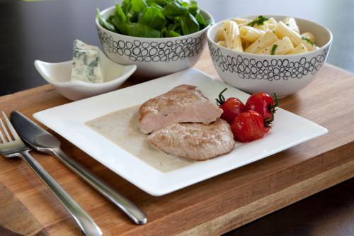 Kalfsschnitzel, marsala en gorgonzola.